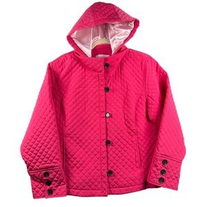 Calvin Klein Women XL Vibrant Pink Quilted Jacket Detachable Hood Barbiecore EUC
